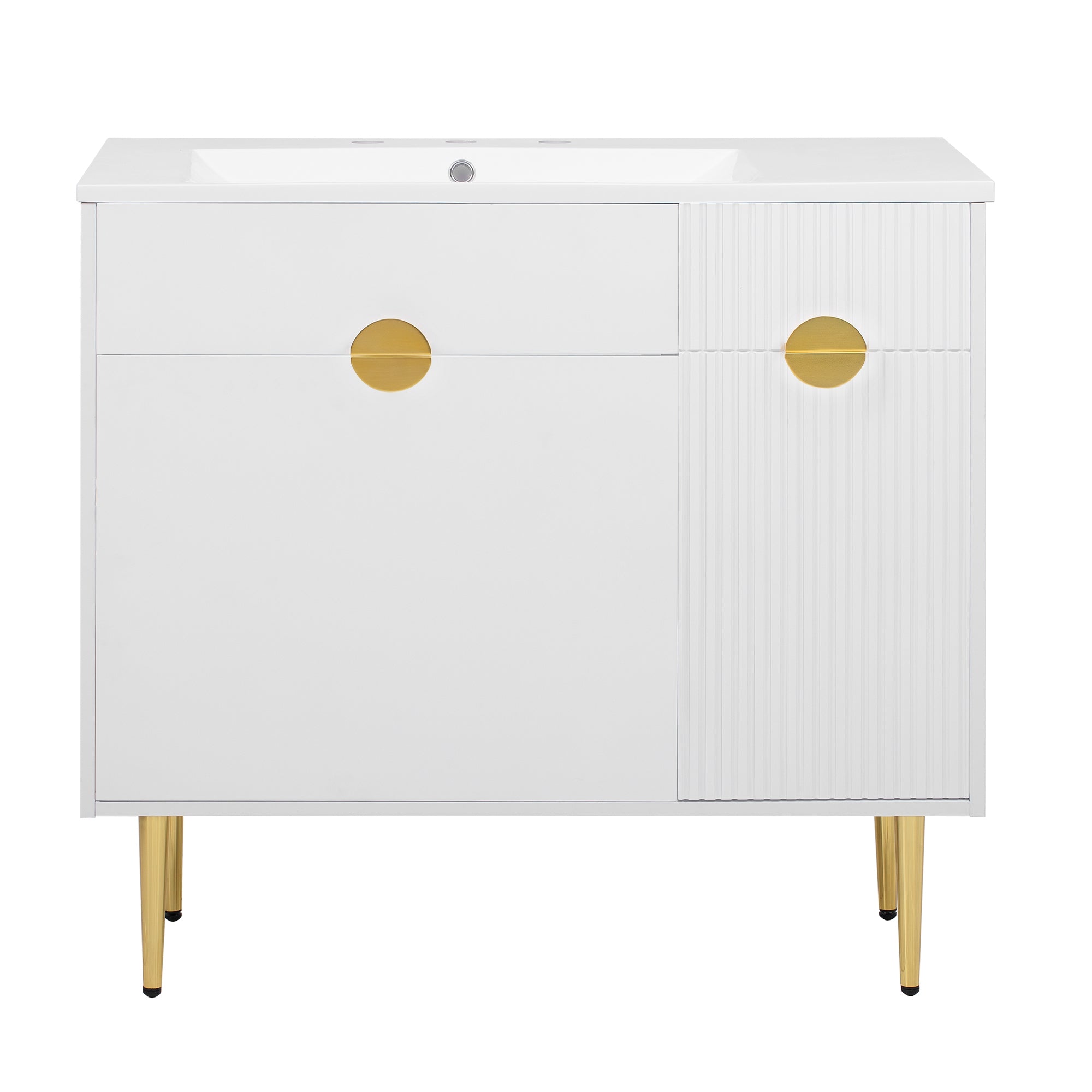 VanityFus 36-in White Bathroom Vanity Single Sink Combo Resin Top Undermount with 2 Soft Close Doors